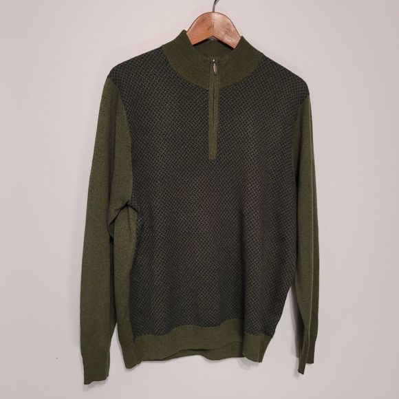 Alan Flusser Green and Black Zip-up Long Sleeve Polo - Picture 1 of 3